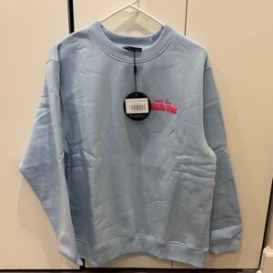 NWT Blue w/ Pink White Fox With Love and Romance Crewneck